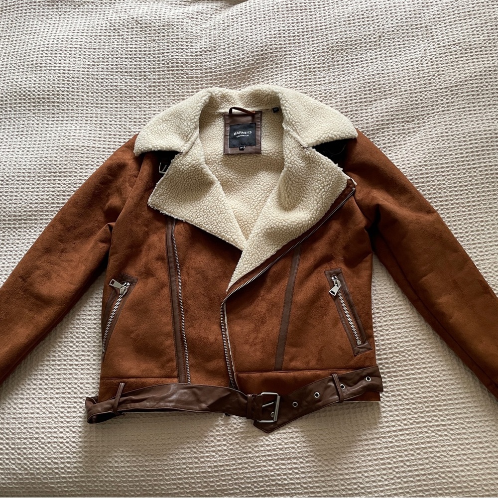 Brand New Barney’s Originals Faux Leather Bomber Jacket with Shearling Collar